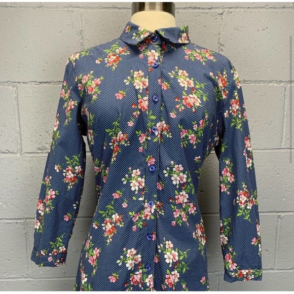 Floral Swiss Dot Shirt Dress Collared Midi Dress Long Sleeve Large Cottage Core - Picture 5 of 8